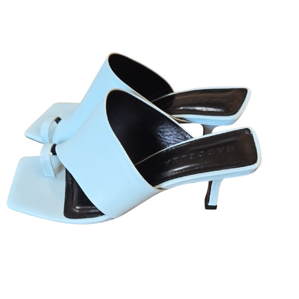 Marcella NYC Sky Powder Blue Mules Sandals Heels Size 8 Genuine Leather - Picture 9 of 9